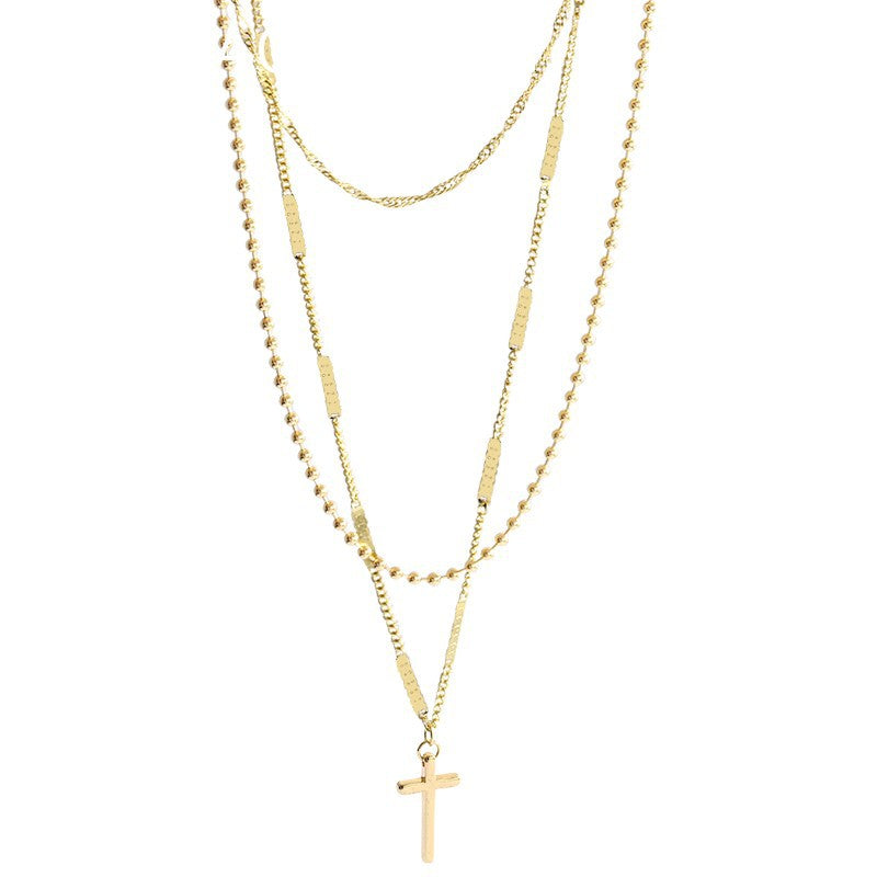 Wholesale Titanium Steel Non-fading Three-layer Cross Niche Cold Style High-grade Clavicle Chain