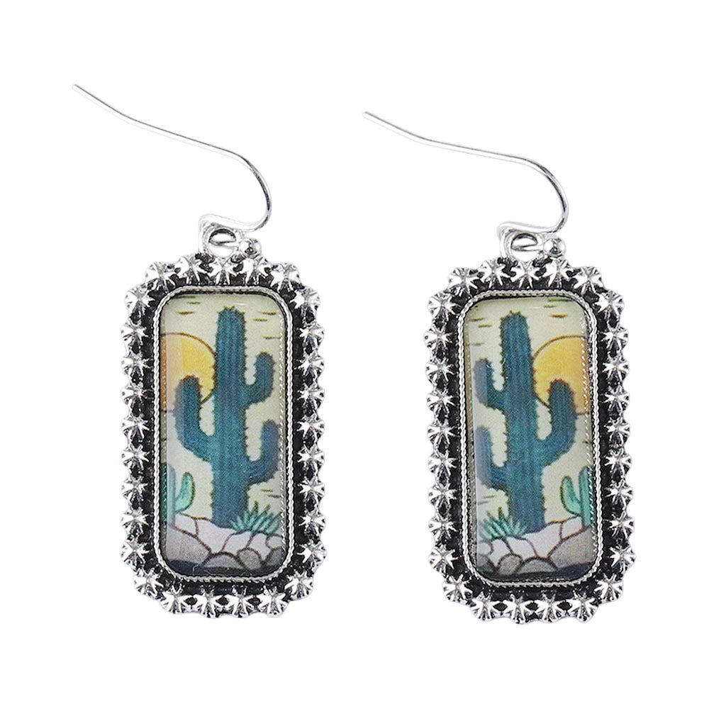 Wholesale Bohemian Rectangular Desert Cactus Drop Earrings