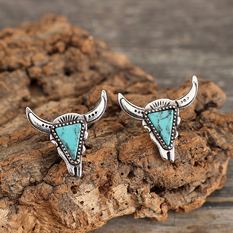 Wholesale Bull Head Turquoise Alloy Earrings
