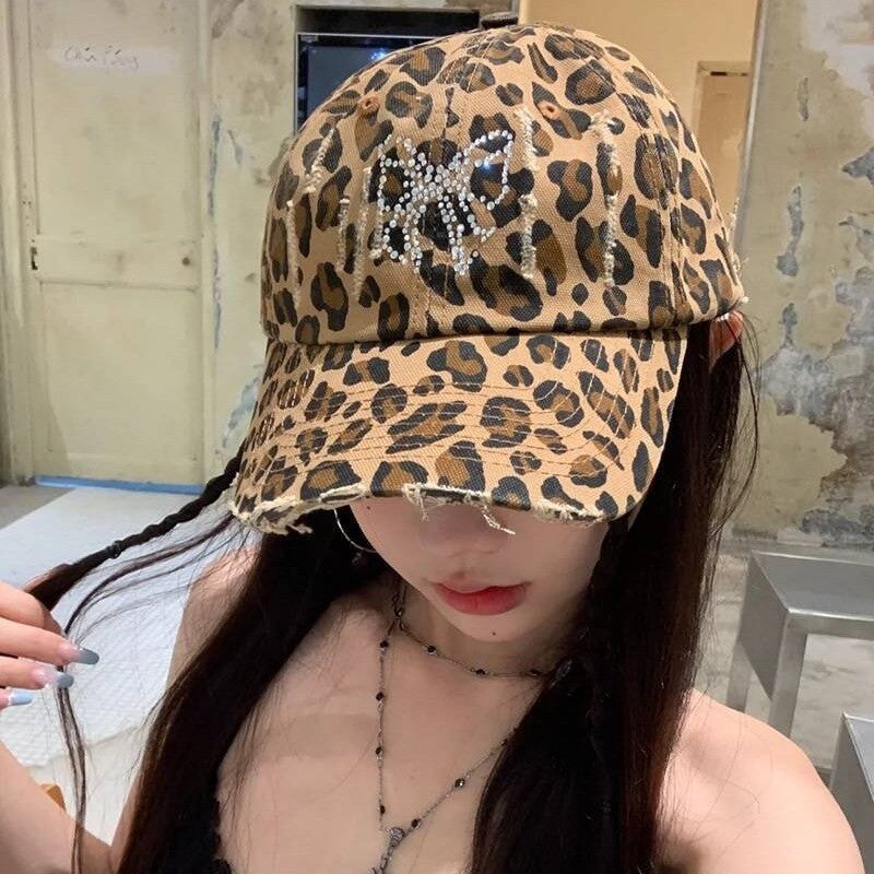 Wholesale Retro Leopard Print Distressed Baseball Cap Children's Spring and Summer Sanding Soft Top y2k Showy Face Small Spice Cap