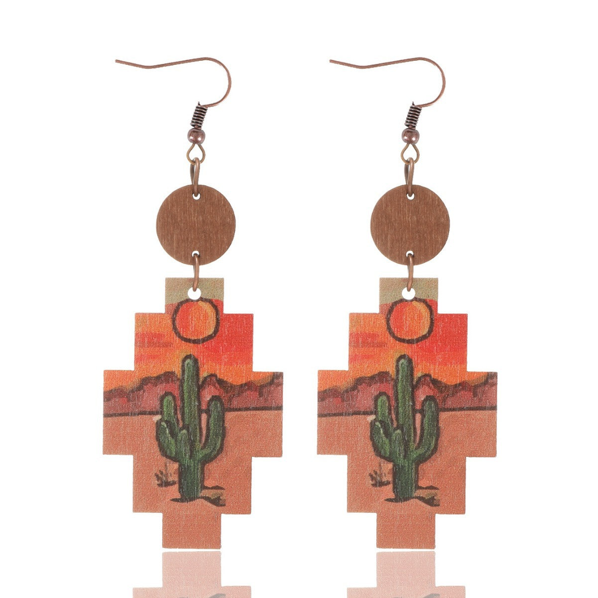 Wholesale Vintage Western Cactus Sunflower Dangle Earrings For Women Everyday Fashion Accessory