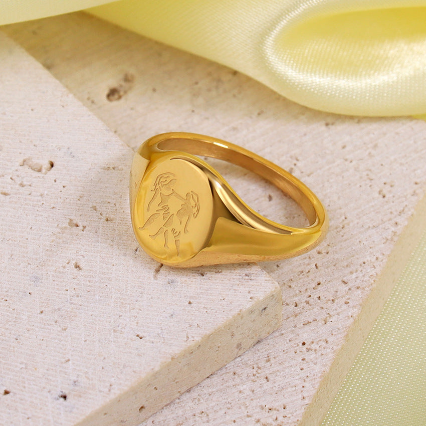 Wholesale Engraved Pattern Stainless Steel Electroplated 18K Gold Engraved Constellation Pattern Ring