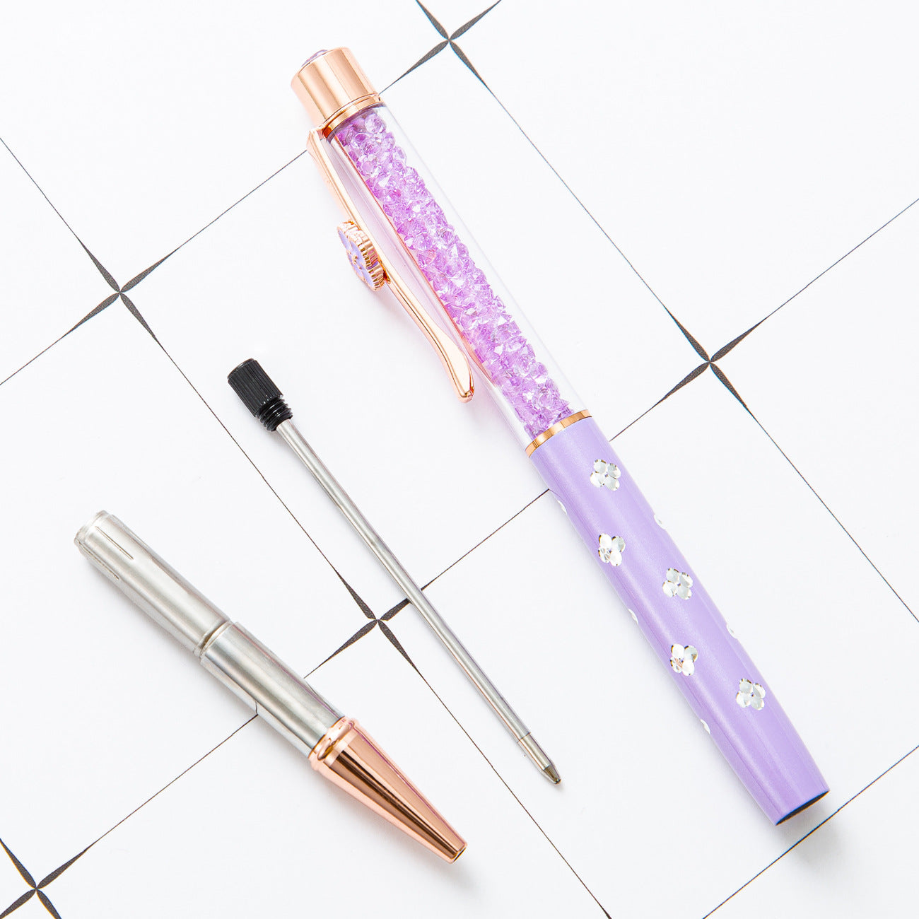 Bolígrafo de cristal de trébol de metal al por mayor