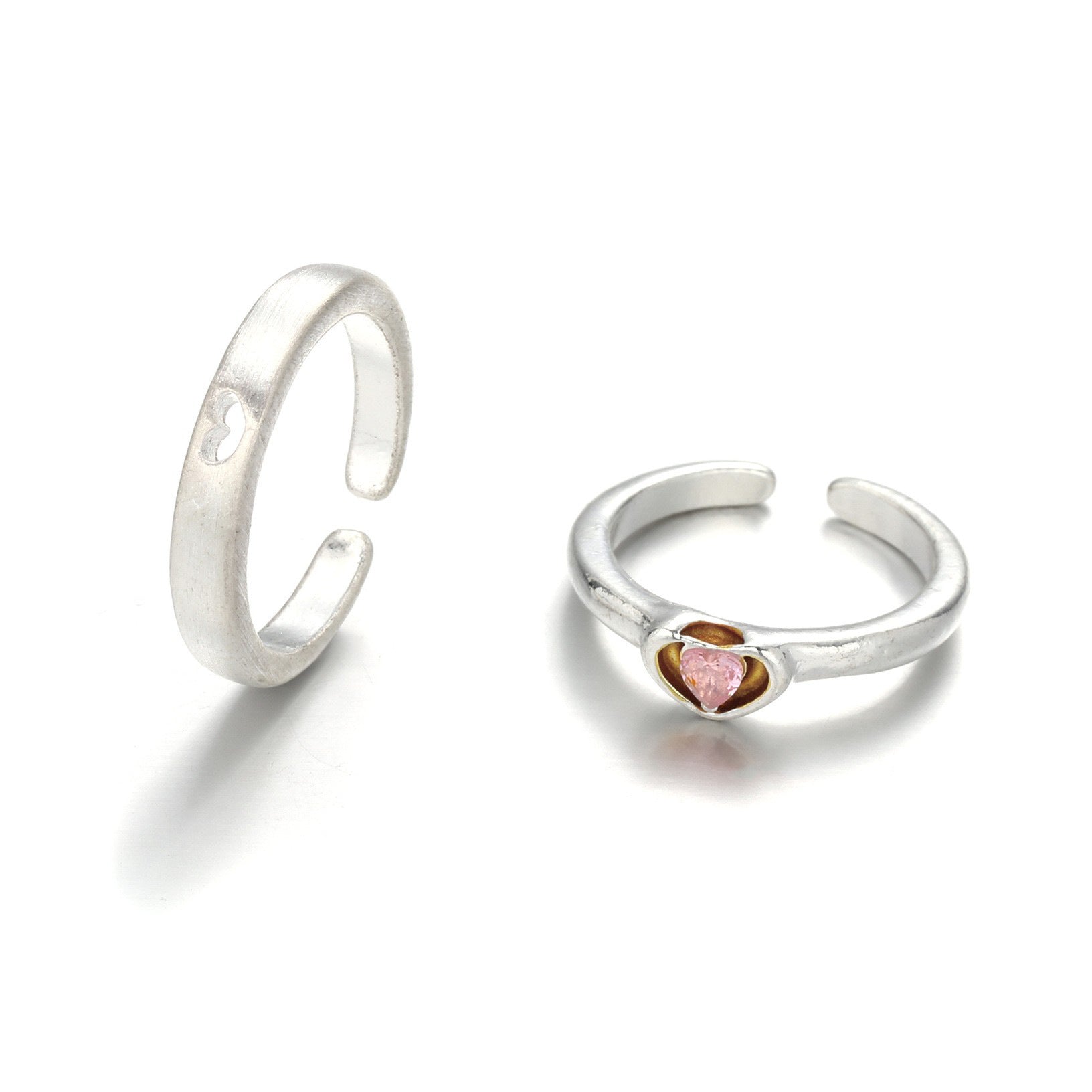 Wholesale Valentine's Day Pink Diamond Hollow Heart Opening Alloy Ring