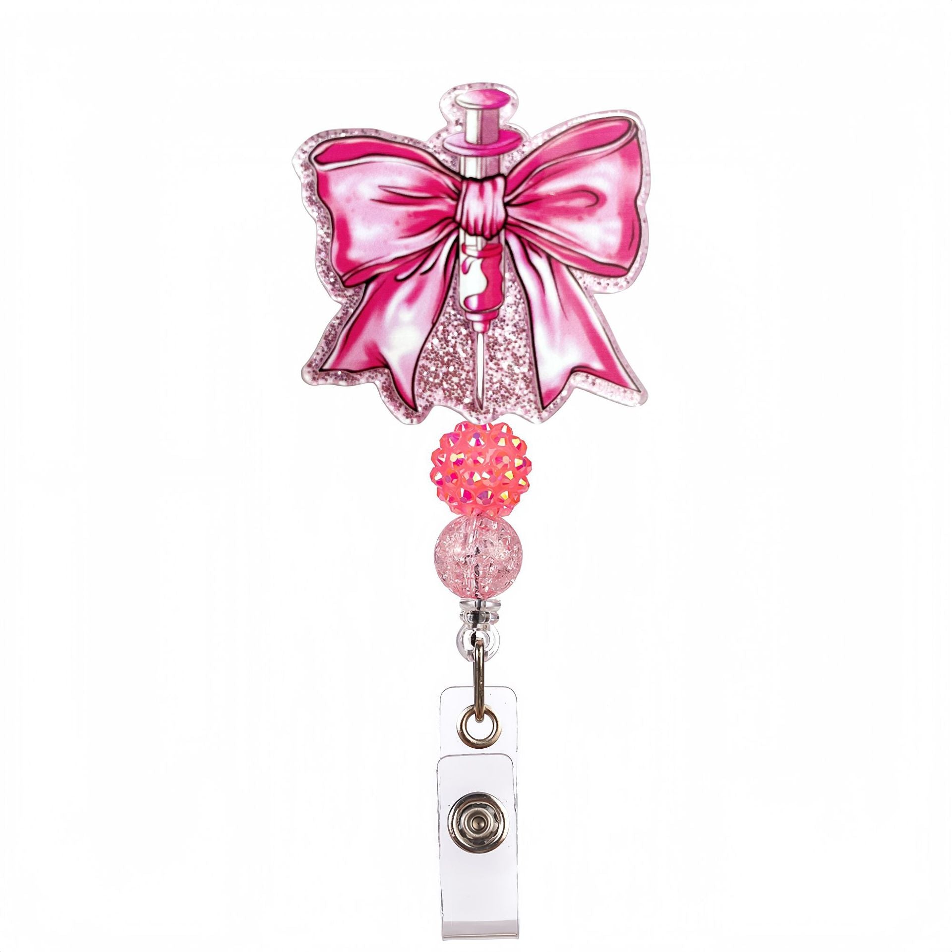 Wholesale acrylic glitter medical DIY beaded diamond ball bow Keychain