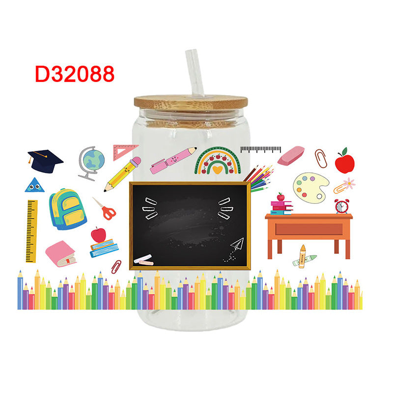 Wholesale  Colorful textbooks stationery and Back to School 16oz Cup UV DTF Wraps