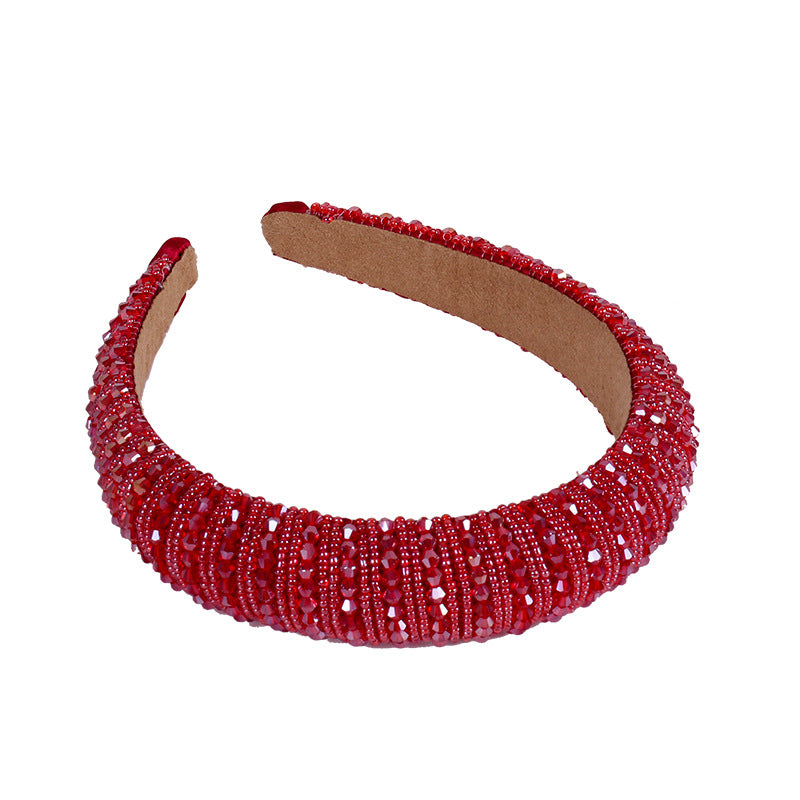 Wholesale Thick Sponge Pressed Hair Beaded Fabric Crystal Headband