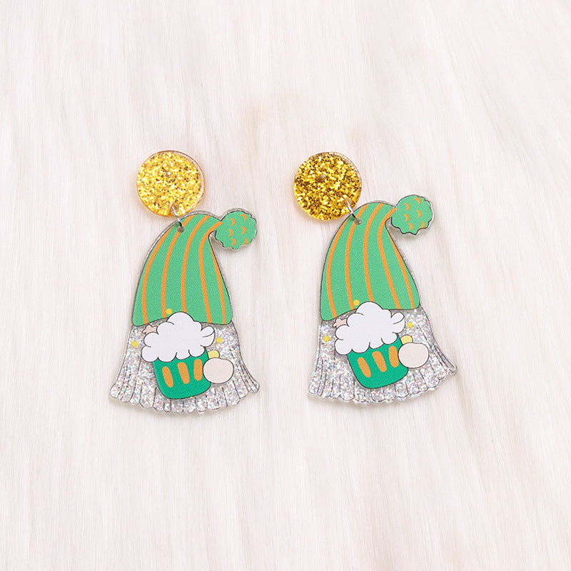 Wholesale Saint Patrick's Day Three Leaf Clover Dwarf Acrylic Earrings