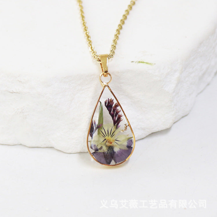 Wholesale 6pcs Teardrop-shaped Real Flower Fashion Necklace