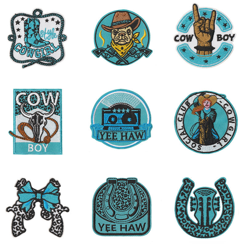 Wholesale 9 Piece Cartoon Cowboy Embroidered Patches With Adhesive Backing For Clothing Towel DIY Accessory