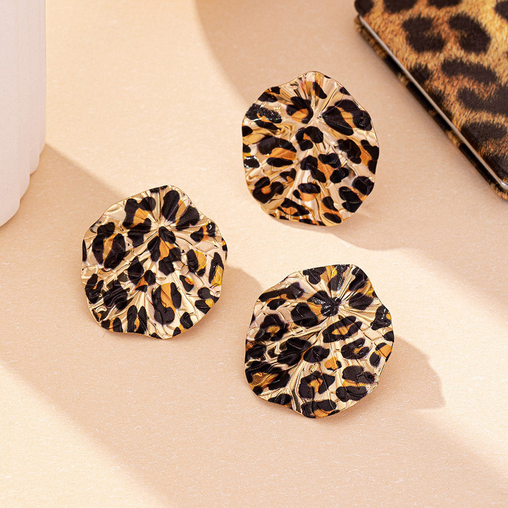 Wholesale Alloy Electroplated Earrings And Ring Jewelry Set With Retro Geometric Leopard Circle Design For Women Party Wear Gift