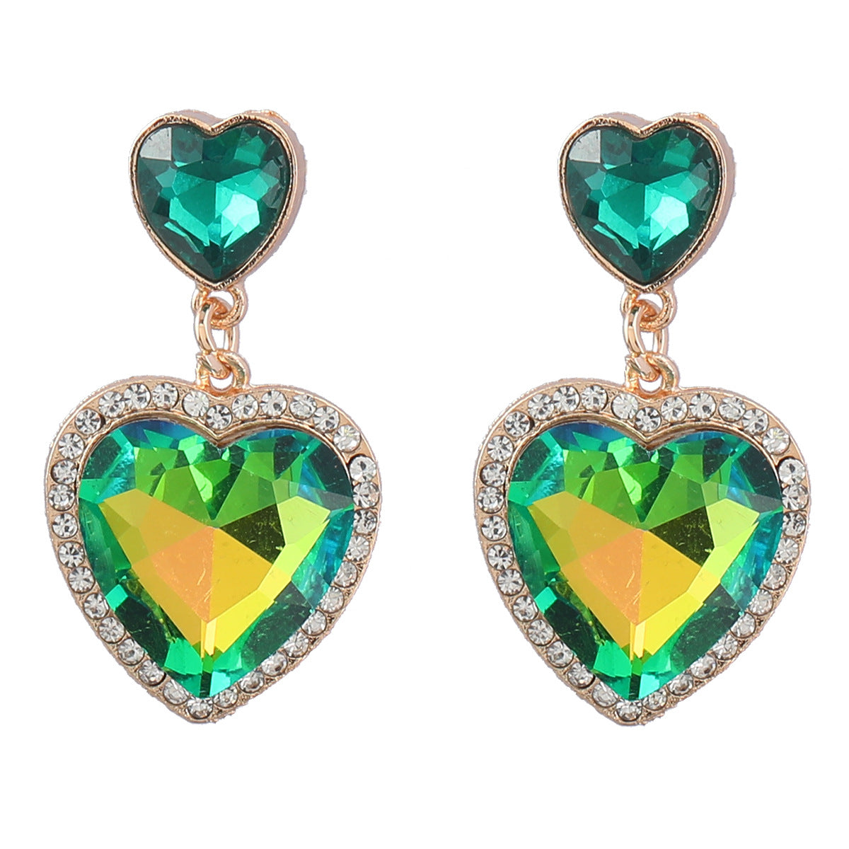 Wholesale Colored diamond studded heart-shaped earrings