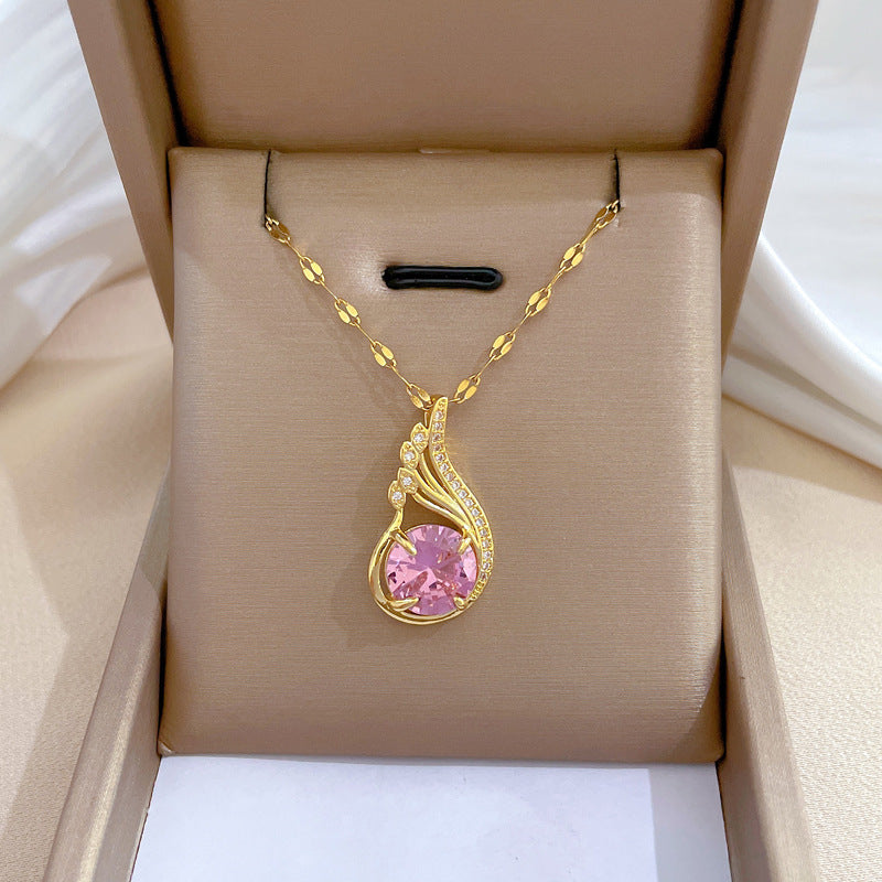 Wholesale Full Diamond Luxury Women's Versatile Collarbone Titanium Steel Necklace