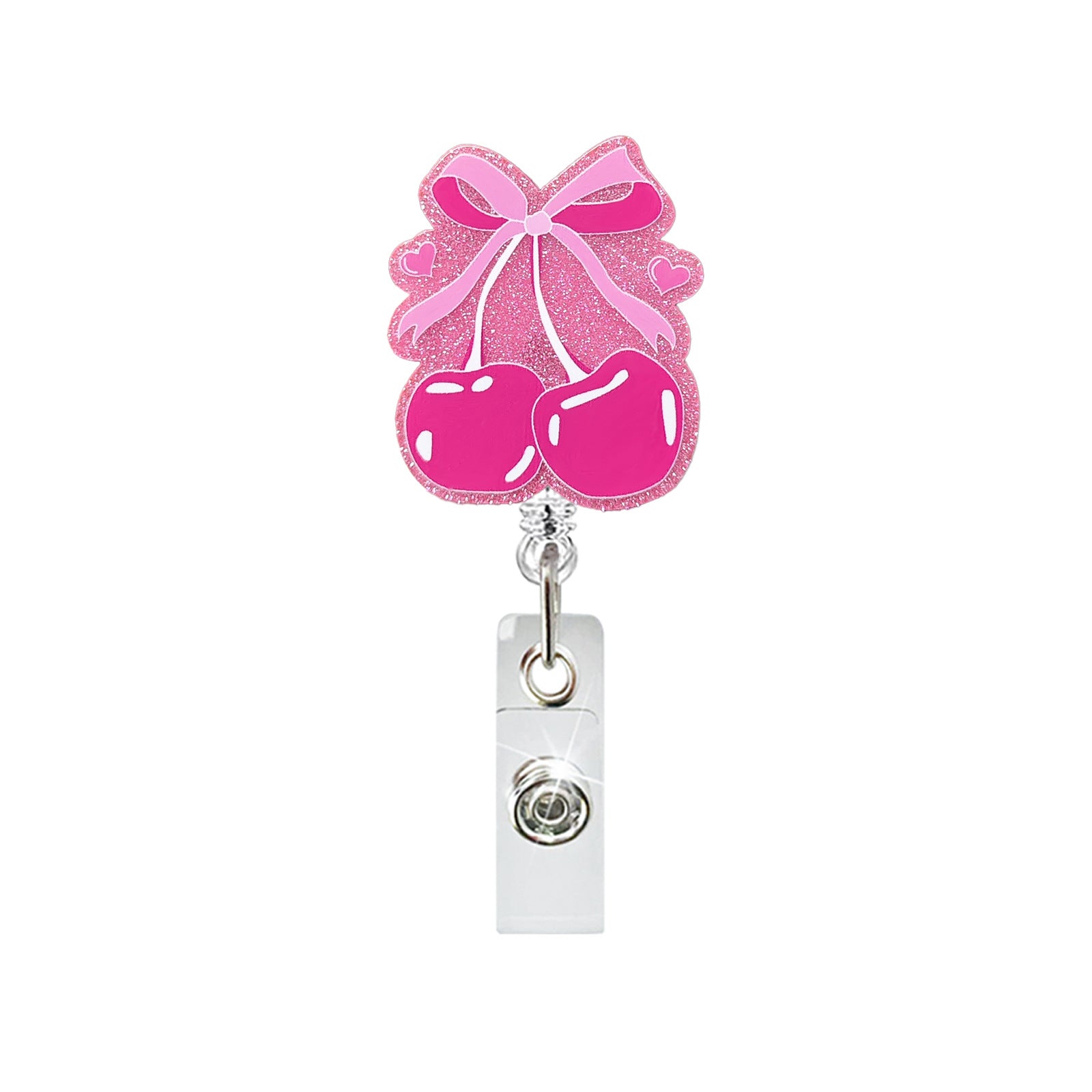 Wholesale Acrylic Pink Bow Retractable Rotating Badge Scroll badge reels