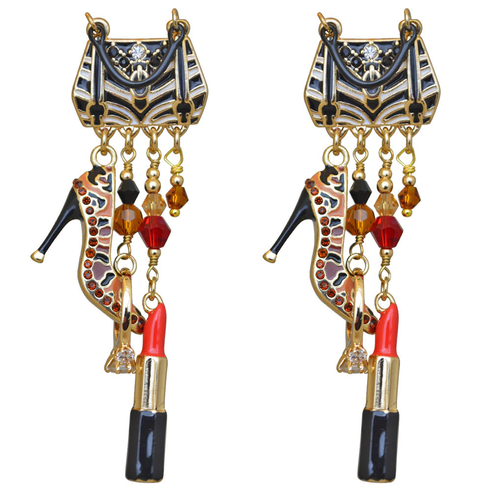Wholesale Bags Lipstick High Heels Vintage Tassel Earrings