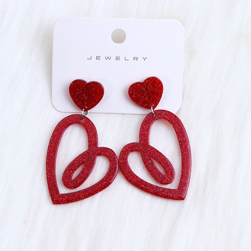 Wholesale Valentine's Day rose red heart earrings hollow earrings simple Korean earrings earrings
