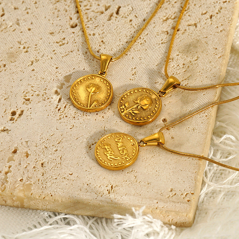 Wholesale Rose Flower Pendant Necklace Simple Titanium Steel Sunflower Necklace