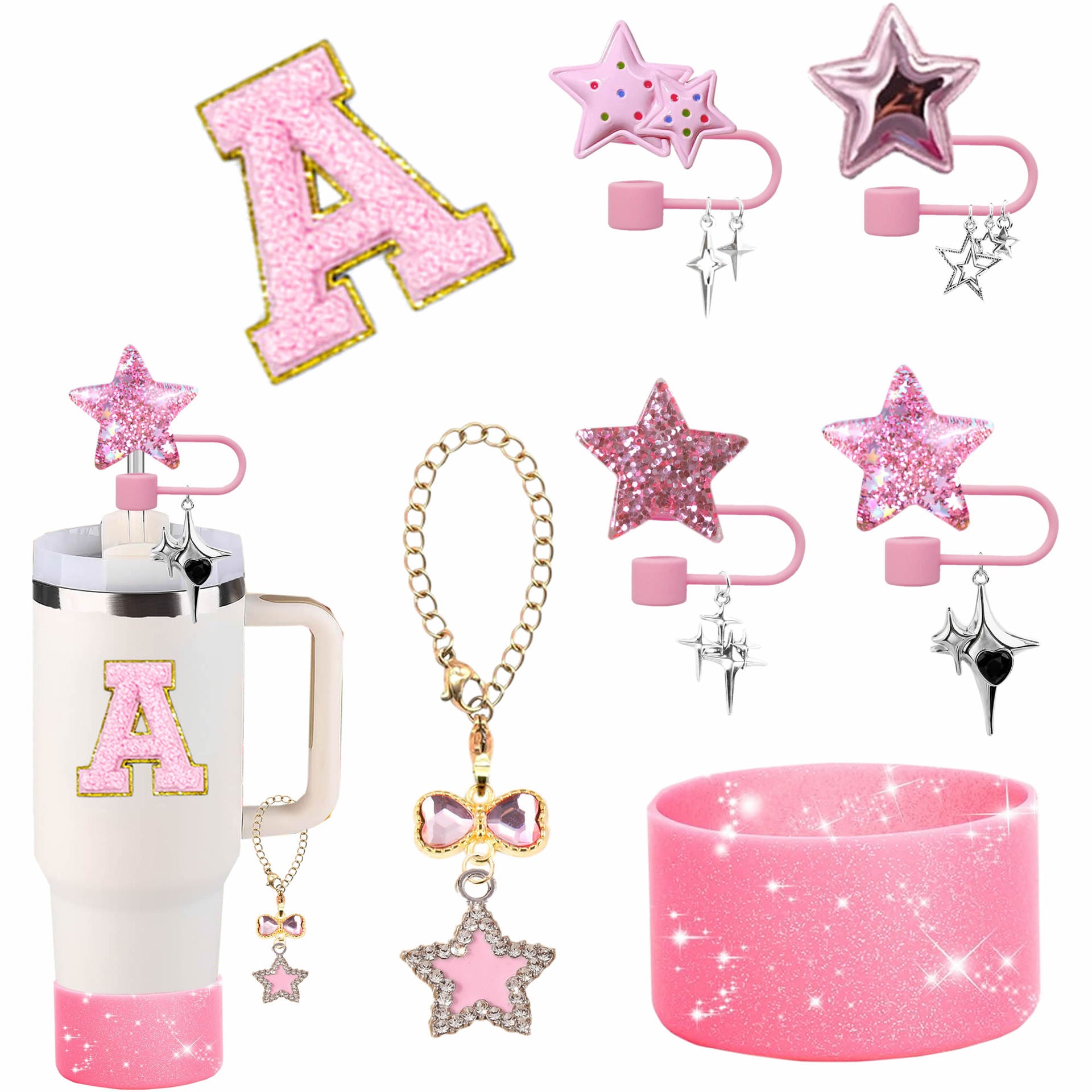Wholesale Silicone Straw Cute Glitter Stars Straw Tube Cap