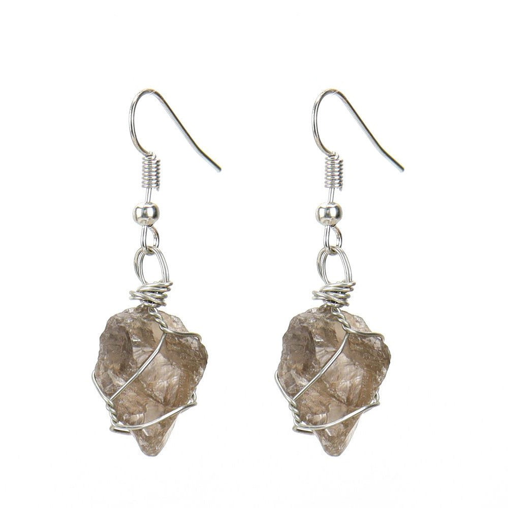 Wholesale New Handmade Silver Wound Natural Rough Crystal Agate Tourmaline Earrings