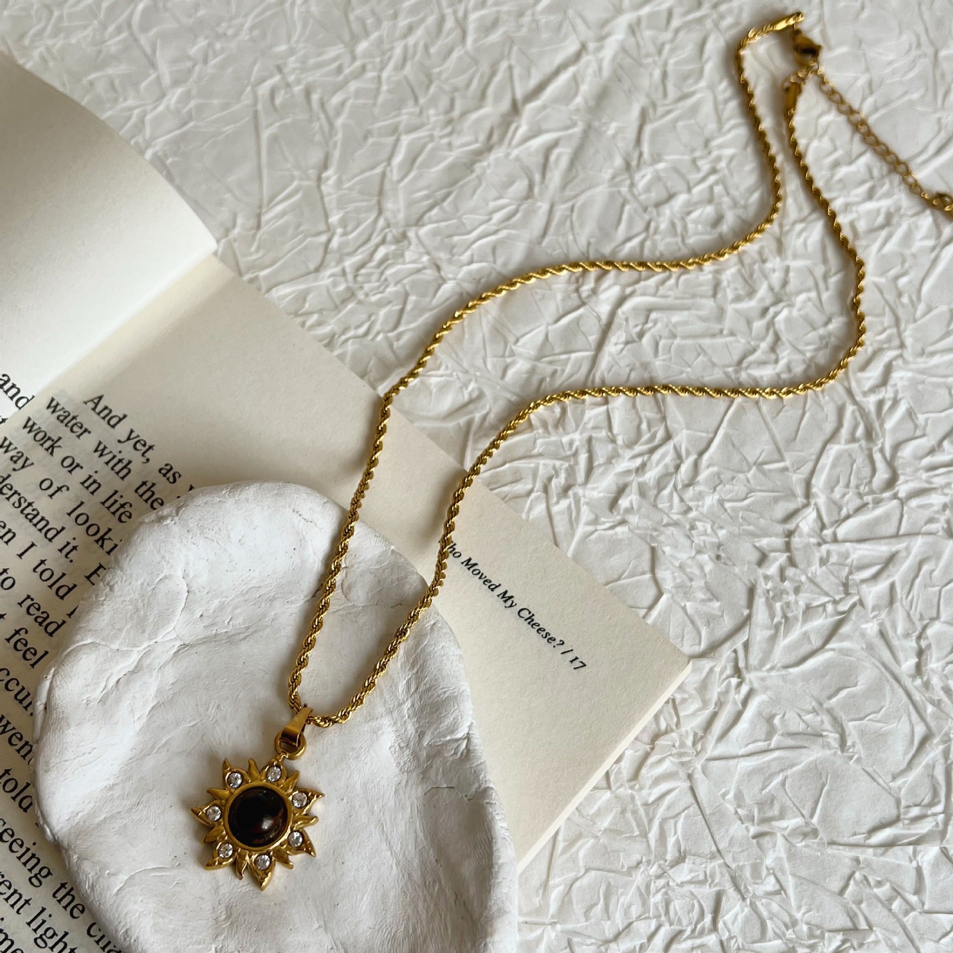 Wholesale Tiger Eye titanium steel necklace for women autumn and winter sweater chain accessories pendant