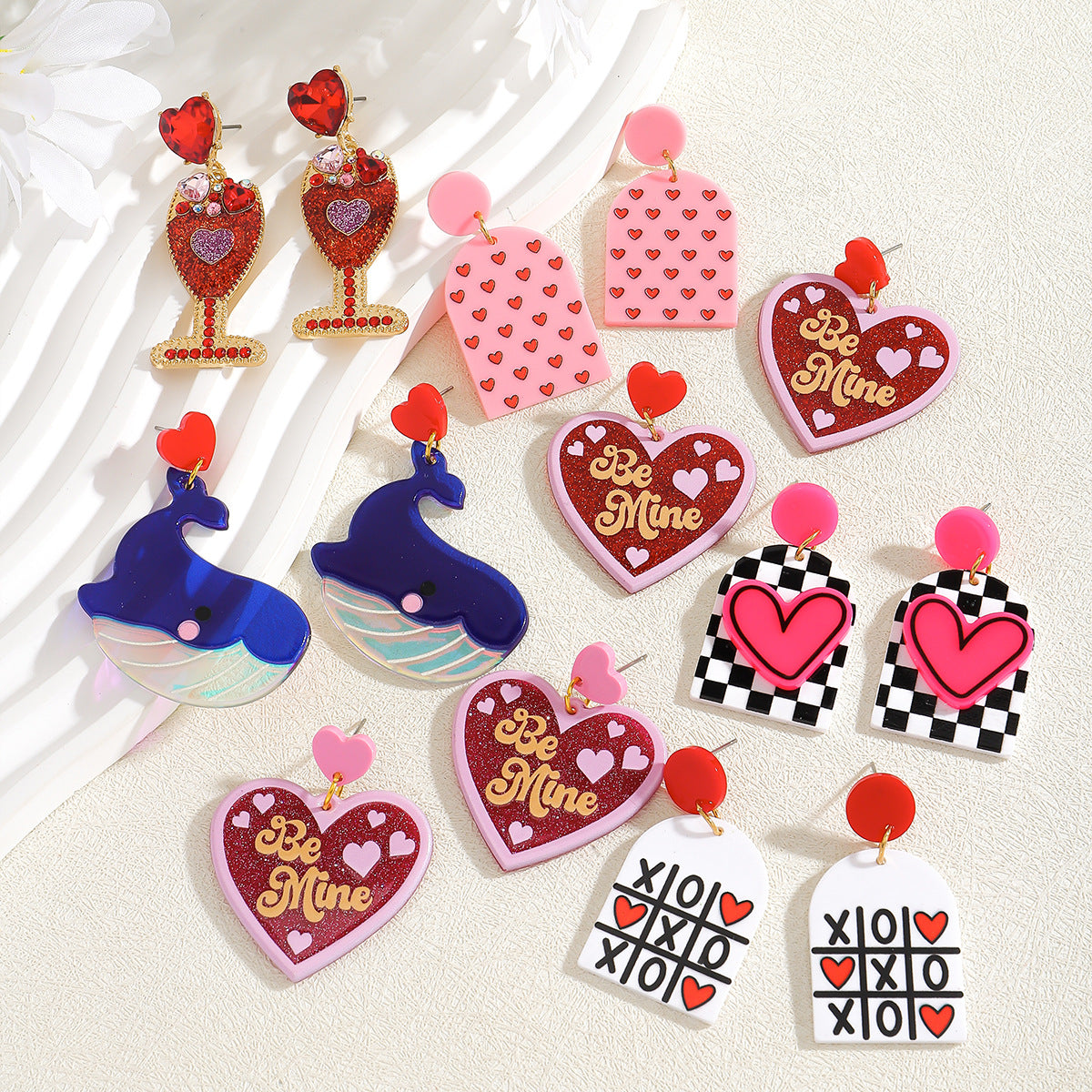 Wholesale Valentine' s Day Love Whale Wine Glass Letter Set Acrylic Earrings