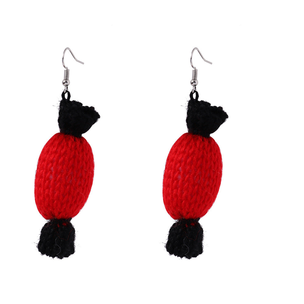 Wholesale Christmas Plush Knitted Antler Bow Earrings