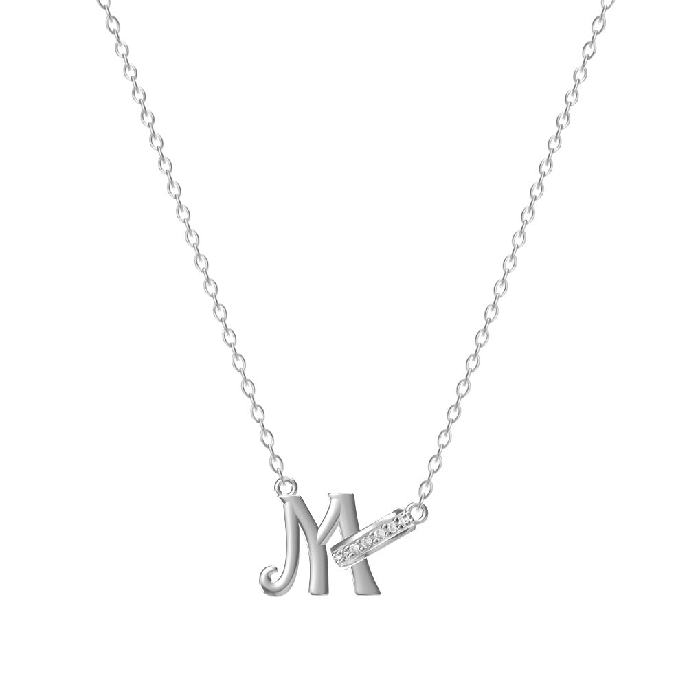 Wholesale 26 letter titanium steel necklace with diamonds