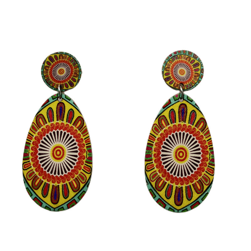 Wholesale Bohemian Style Printed Flowers and Trees Earrings