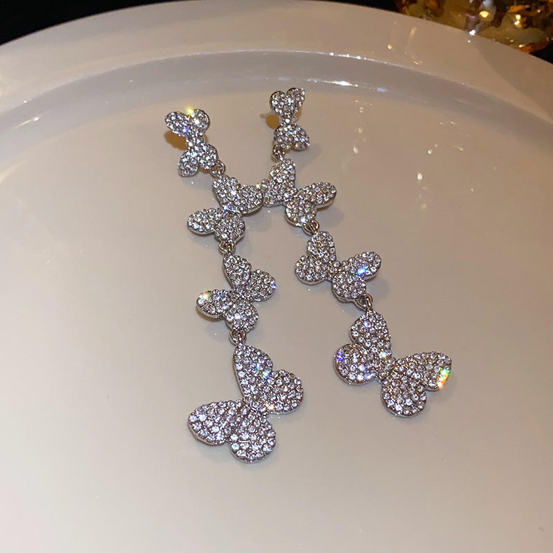 Wholesale Diamond Butterfly Flower Five Pointed Star Tassel Alloy Earrings