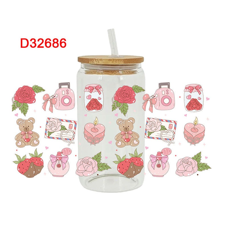 Wholesale Colorful Hearts  16oz Cup UV DTF Wraps