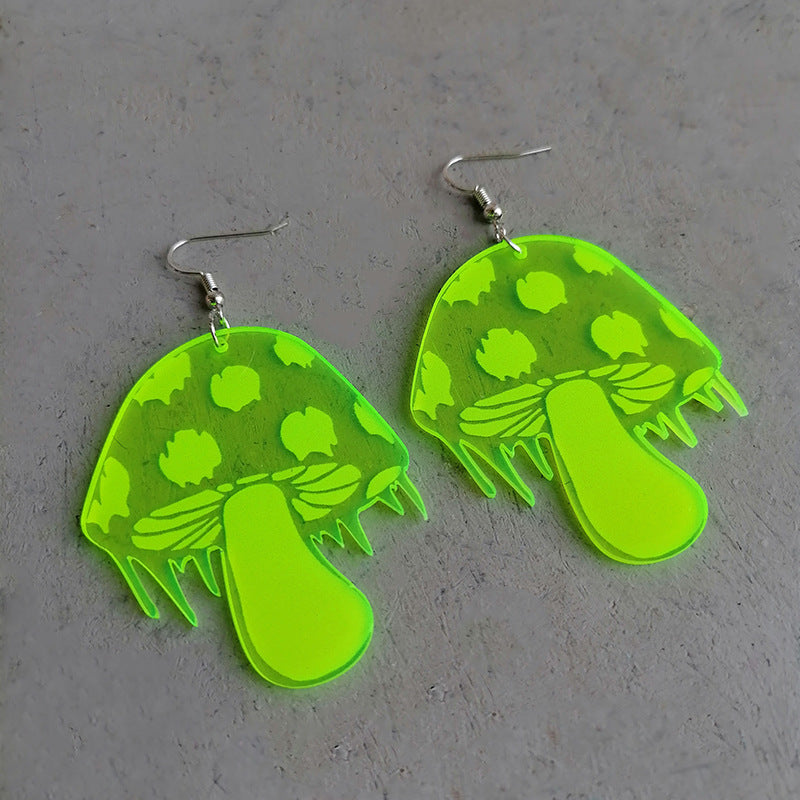 Wholesale 2 Pairs/pack Trendy Mushroom Fluorescent Green and Pink Party Bounce Diyarikli Earrings