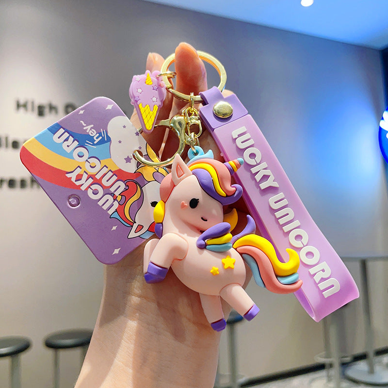 Wholesale Cartoon Colorful Unicorn PVC Keychain