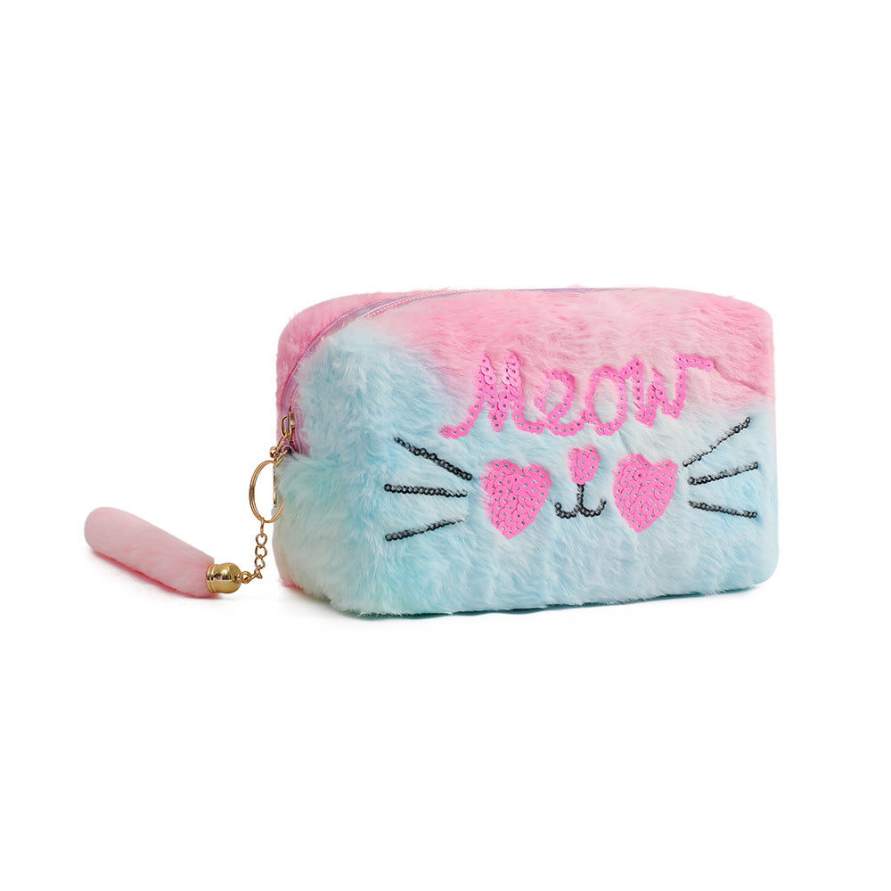 Wholesale Cartoon embroidered plush cosmetic bag autumn and winter