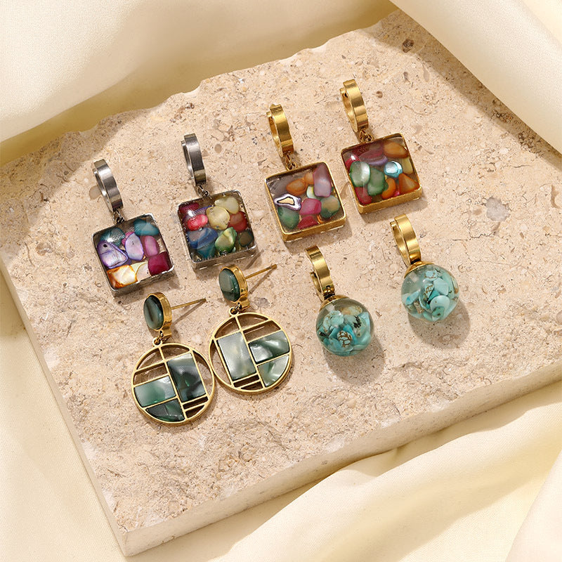 Wholesale Natural turquoise geometric Stainless Steel Earrings