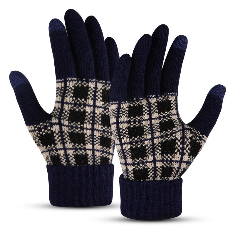 Wholesale Touchscreen Lattice with Plaid and Thickened Finger Warm Gloves