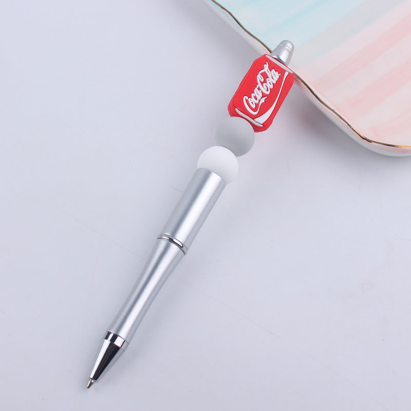 Wholesale Beaded Pens DIY Coffee Cup Silicone Teether Handmade Beaded Colorful Plastic Ballpoint Pen