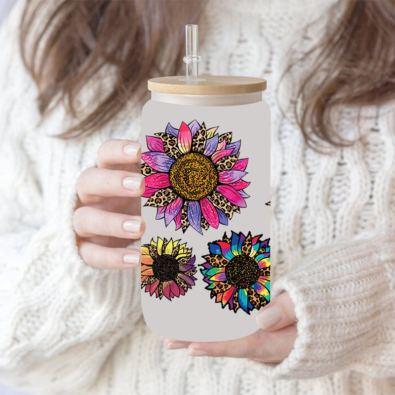 Wholesale Colorful flower bees  16oz Cup UV DTF Wraps