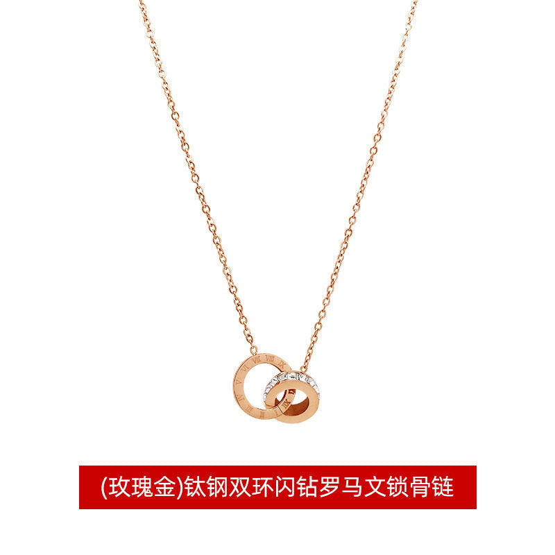 Wholesale Roman Numerals Double Ring Necklace Women S Gold Titanium Steel Trendy Everyday Jewelry Gift