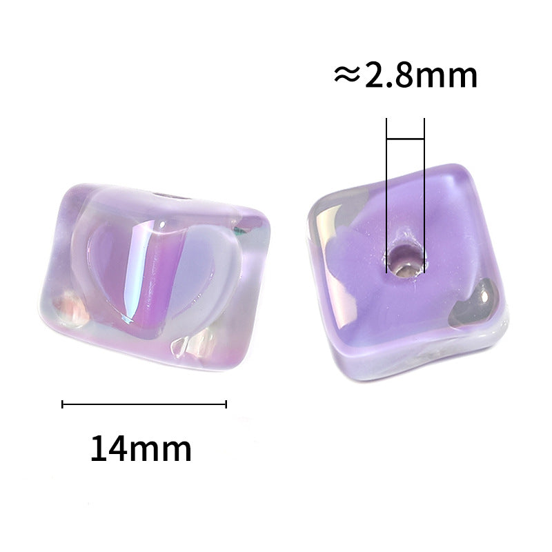 Wholesale 50pcs UV Electroplating Double-sided Love Acrylic Square Beads Jelly Ice Cubes Square Beads