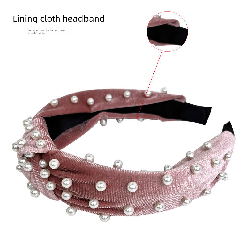 Wholesale Gold Velvet Fabric Beaded Knotted Headband