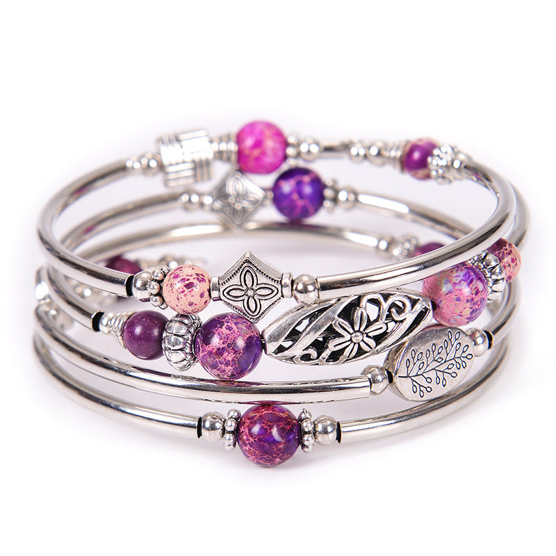 Wholesale Bohemian Multi-layer Imperial Stone Wrapped Four Layer Natural Stone Bead Wrapped Bracelet