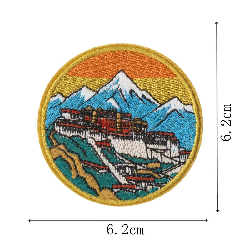 Wholesale Embroidered World Scenery Iron On No Sew Patches Set Of 9 Travel Windmill Badge Chic DIY Clothing Backpack Fashion Accessory Boutique Resale Gift
