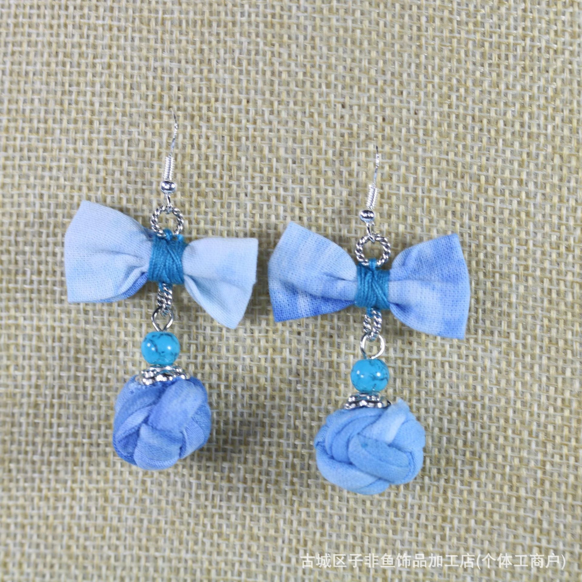 Wholesale Ethnic Style Tie-Dye Style Blue-Dyed Fabric Handmade Earrings