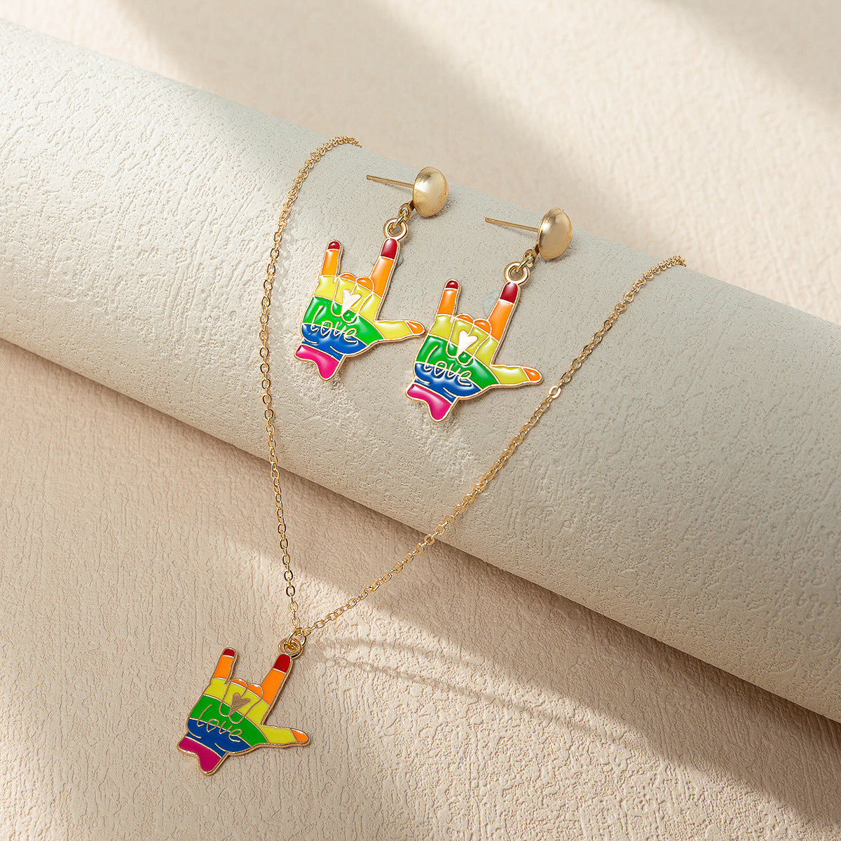 Wholesale Rainbow Element Valentine's Day Necklace Set