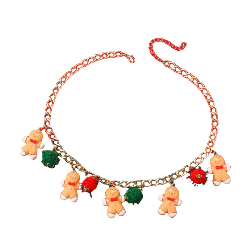 Wholesale Christmas Cute Cartoon Santa Claus Gingerbread Man Christmas Tree Bell Alloy Necklace