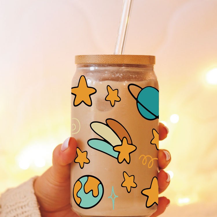 Wholesale Colorful Cartoon Alien Space 16oz Cup UV DTF Wraps