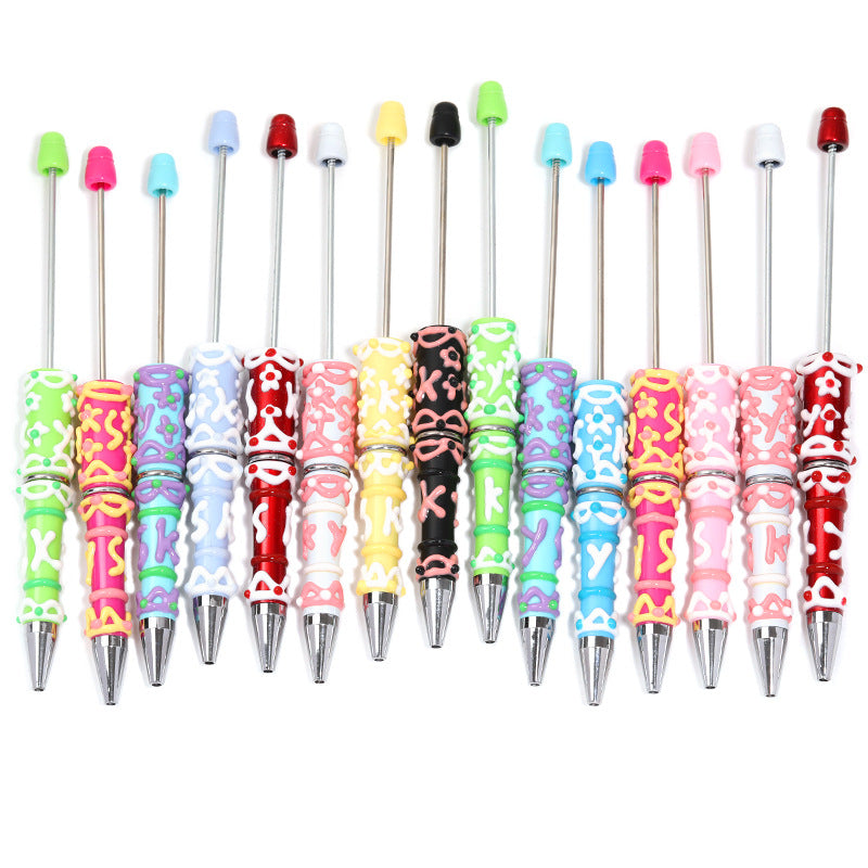 Wholesale 5pcs/pack Creative DIY Hand-Painted Beaded Pen Heavy Craft Painted Cream Cute Ballpoint Pen Multi-Color Rotating Ballpoint Pen
