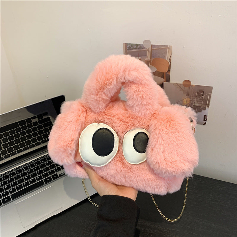 Wholesale 2023 Autumn and Winter New Plush Big Eyes Puppy Handbag Messenger Bag
