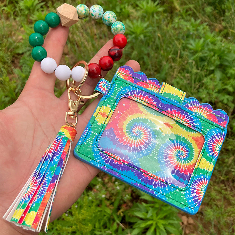 Wholesale Colorful Beads PU Leopard Snake Print Coin Purse Keychain