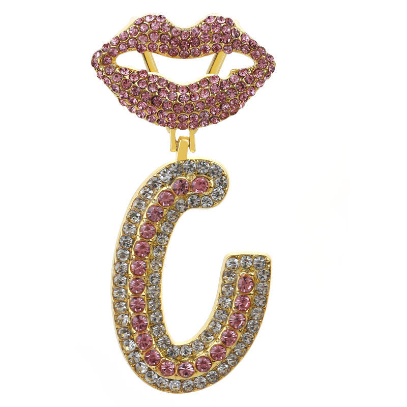 Wholesale Full Diamond Lips 26 Letters Pendant Necklace
